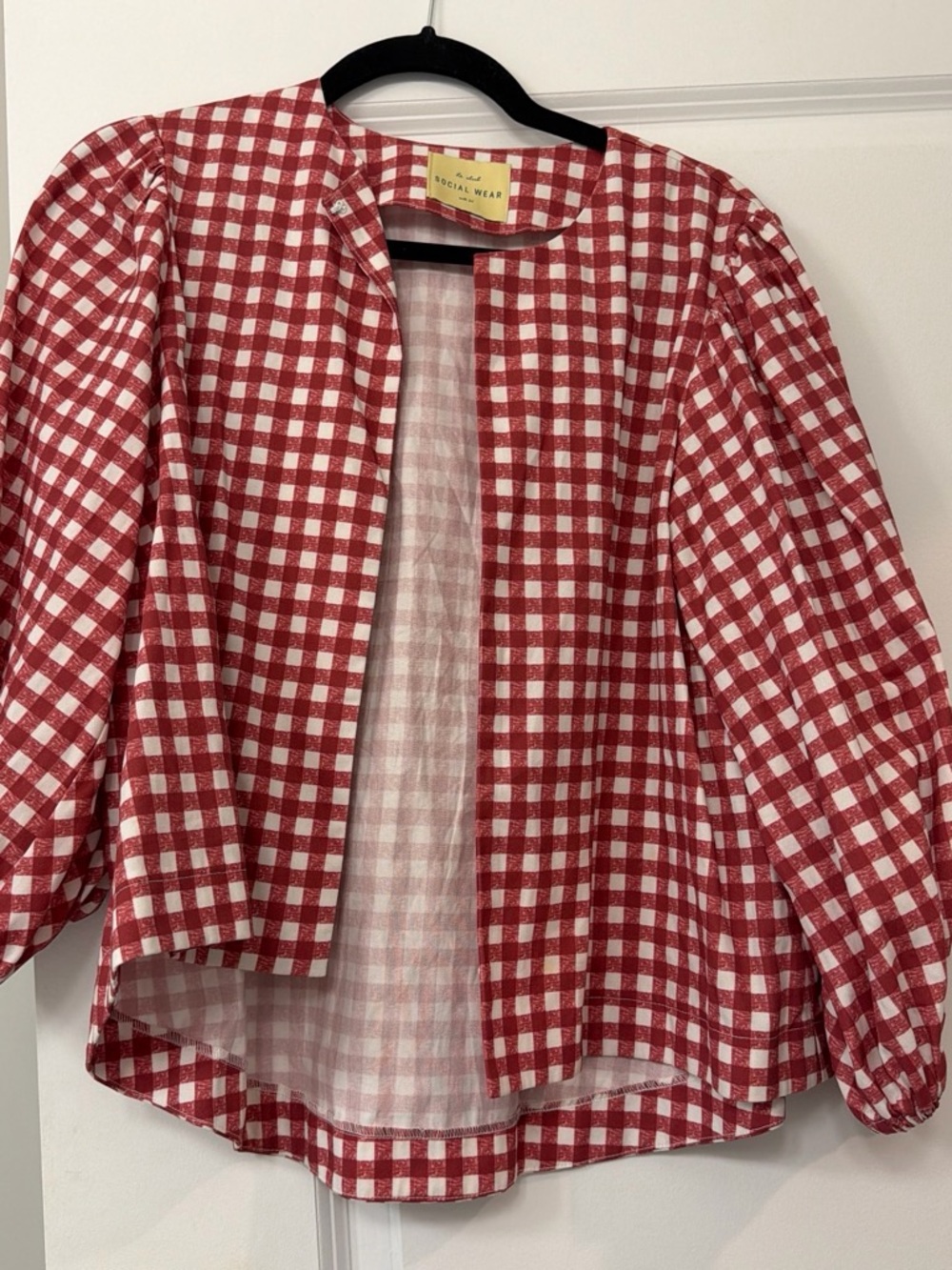 Birdie Golf Social Wear Red and White Gingham Open Front Jacket